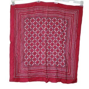 Vintage Square Scarf Horse Riding Equestrian Rolled Edge Dark Red Gray 31" X 32"